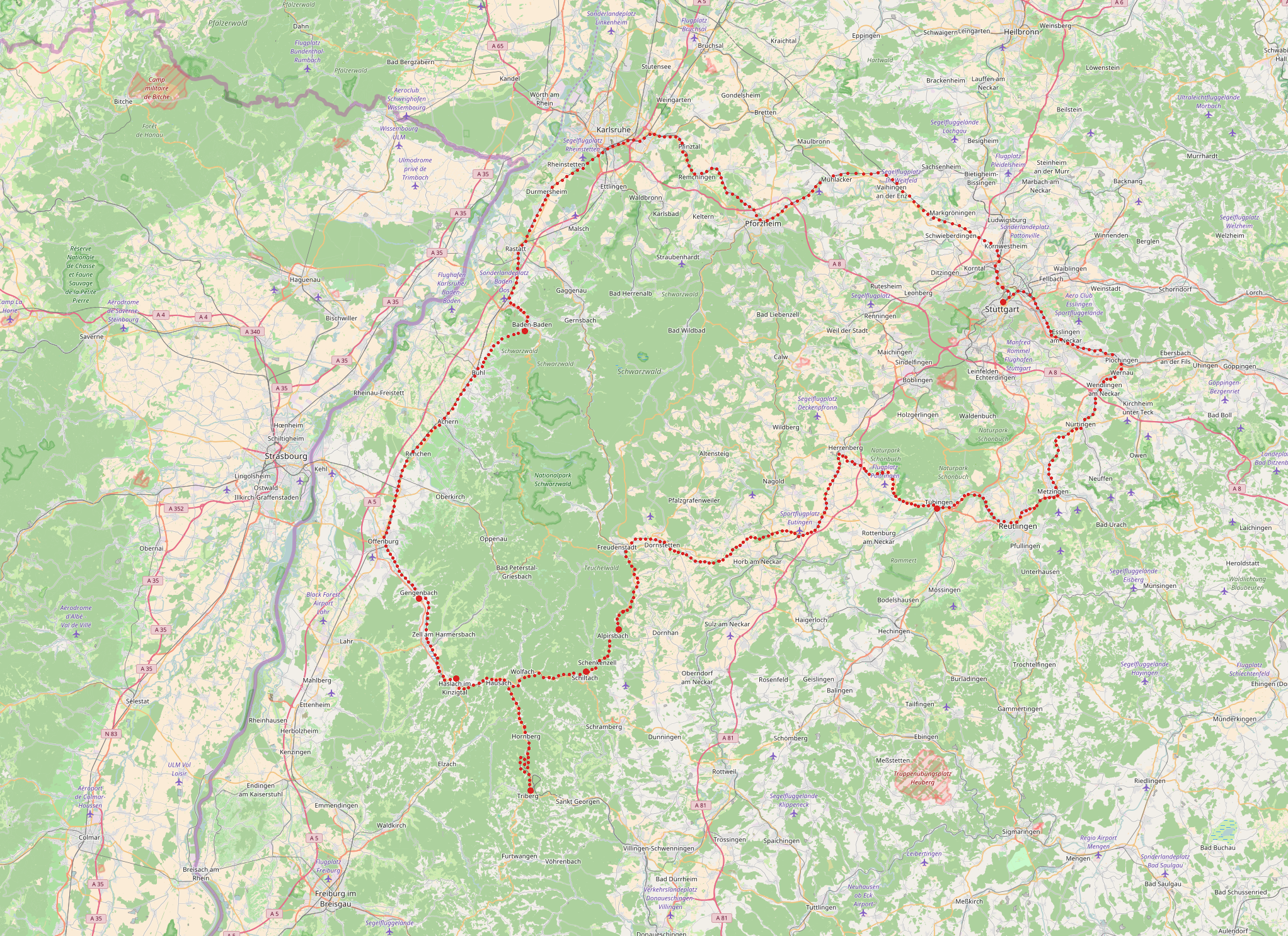 Карта маршрута по Шварцвальду. Романтические сказки